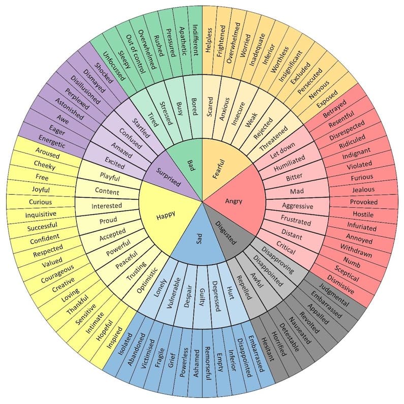 Feelings wheel helps children and young adults to identify their feelings